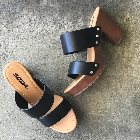 10 Soda Academy Black Slip On Platform Sandal Heel - Picture 5 of 8